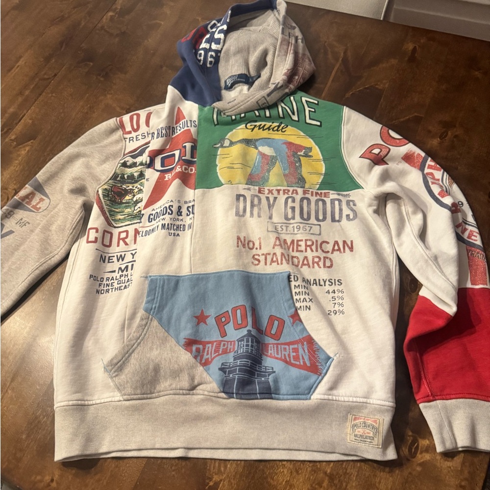 Polo by Ralph Lauren Blue and Cream Graphic Hoodie - Picture 11 of 12